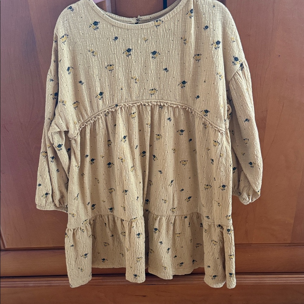 Zara Cream Tiered Floral Long-Sleeve Dress